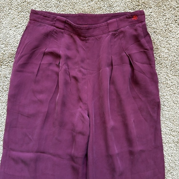 Z Spoke Zac Posen Silk Burgundy Red Pleated Cuff Ankle Straight Leg Trousers - Picture 3 of 12